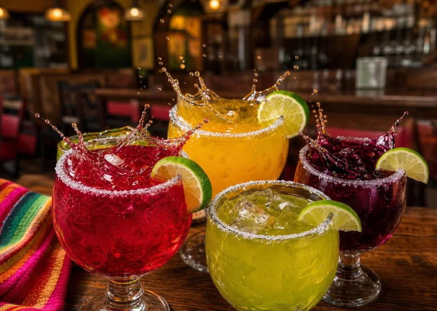 A lineup of colorful margaritas